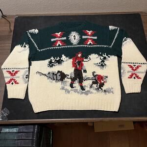 Vintage Cowichan Sweater Alaska Mountain Husky 60s Sled Dog Knit Crewneck Outdo